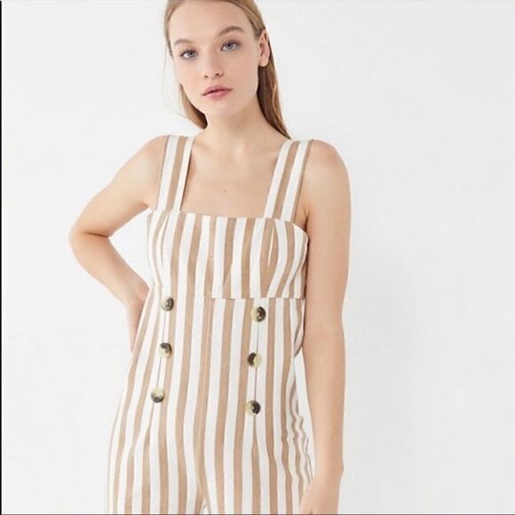 Urban Outfitters Murphy Stripped Bib Adjustable Strap Wide Leg Overalls - Picture 1 of 10